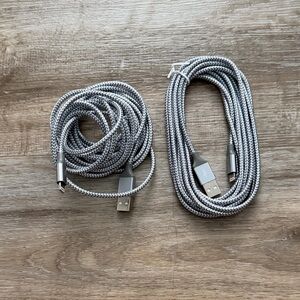 2 Silver Braided USB to USB-C Charging Cable 10 feet - Durable Nylon